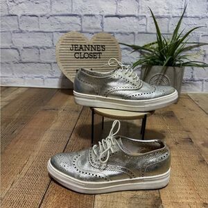 Shellys London Platform lace up Shoes Metallic Silver Sneaker Made in Spain